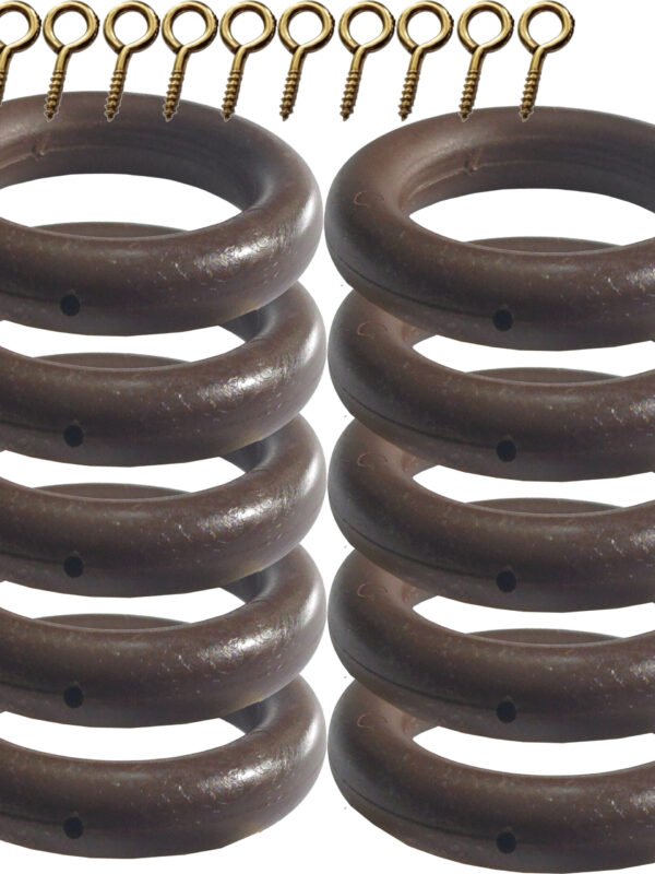 Walnut Curtain Rings Effect Drapery Pole Rod Rings Curtain Loops Gliders with Eye for 28mm Pole 35mm x 54mm