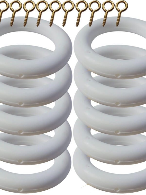 White Curtain Rings Effect Drapery Pole Rod Rings Curtain Loops Gliders with Eye for 28mm Pole 35mm x 54mm
