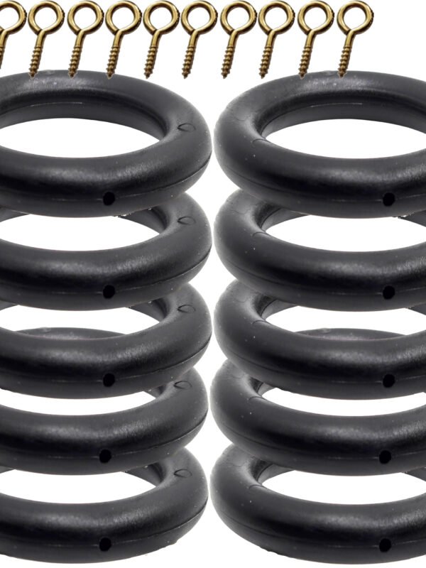 Black Curtain Rings Drapery Pole Rod Loops Gliders with Eye for 22mm Pole 28mm x 45mm